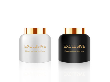 luxury cosmetic packaging white and black With gold lid and space for isolated vector illustration.のイラスト素材