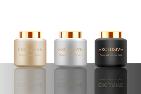 Set of cosmetic products for ads or template. Moisturizing cosmetic premium products mockup package collection for cream or serum.のイラスト素材