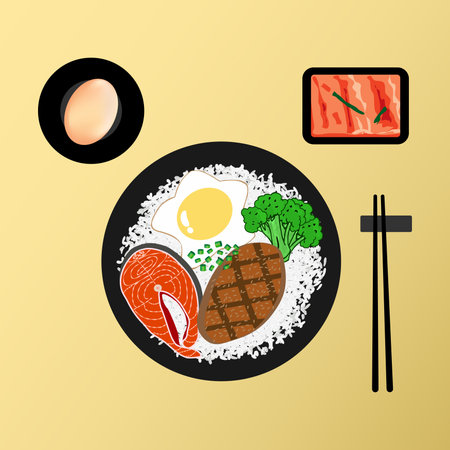 Set of Japanese Food on yellow background, Vector Illustration EPS 10.のイラスト素材