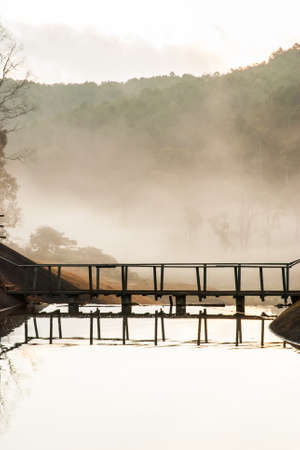 Wooden bridge, scenic point at Pang Aung, Mae Hong Son, Thailandの写真素材
