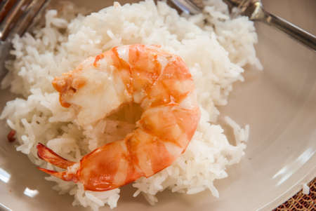 thai seafood cuisine : Steamed  shrimp without skin and rice, eat with spicy sauce.の写真素材