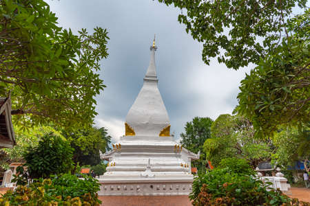 white pagoda of peace and friendship, called Phra That Si Song Rak, Loei province, Thailand.の写真素材