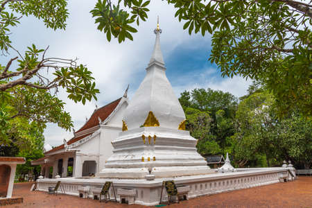 white pagoda of peace and friendship, called Phra That Si Song Rak, Loei province, Thailand.の写真素材