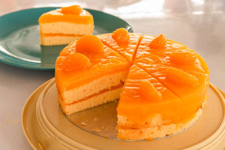 Freshly baked homemade orange cakeの写真素材
