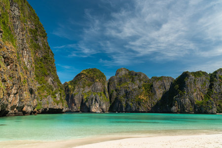 Phi Phi Islands, Thailand - March, 2022: Maya Bay at Phi Phi Islands is a popular tour destination from Krabi and Phuket. The movie the Beach with Leonardo DiCaprio was partly shot here.の写真素材