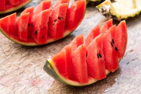 Slices of watermelon, served as snacks on the island.の写真素材