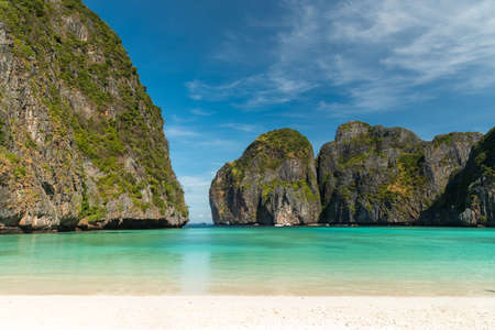 Phi Phi Islands, Thailand - March, 2022: Maya Bay at Phi Phi Islands is a popular tour destination from Krabi and Phuket. The movie the Beach with Leonardo DiCaprio was partly shot here.の写真素材