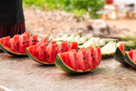 Slices of watermelon, served as snacks on the island.の写真素材