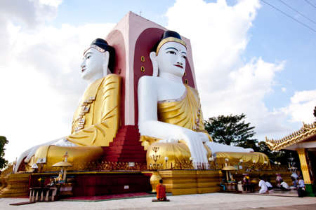 Seated Buddha, Kyaik Pun Paya, Bago, Myanmarの写真素材