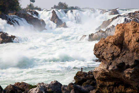 KHONG PHA PENG WATERFALL, CHAMPASAK, SOUTHERN LAOSの写真素材