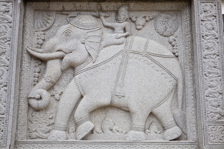 stone carving of elephant in buddhist temple, sri lankaの写真素材