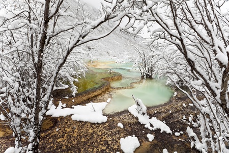five color ponds at huanglong, sichuan, chinaの写真素材