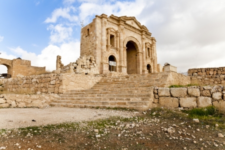 the arch of hadrian in ancient jerash, jordanの写真素材