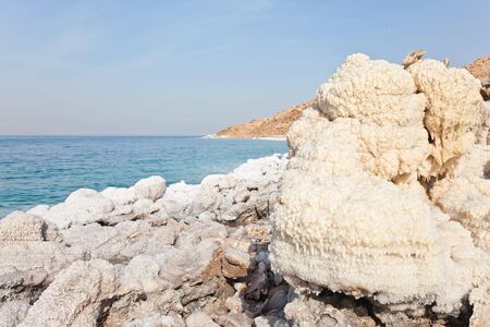 salt crystal at dead sea coast, jordanの写真素材