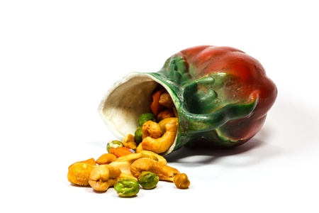 Salted nuts on white backgroundの写真素材