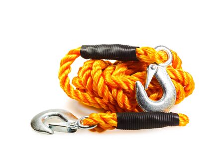 Car tow rope isolated on white backgroundの写真素材