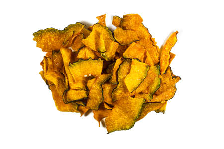 Pumpkin chips on white backgroundの写真素材