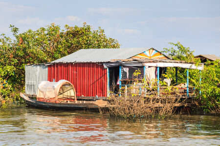 Floating house in tonle sap, siem reap, cambodiaの写真素材