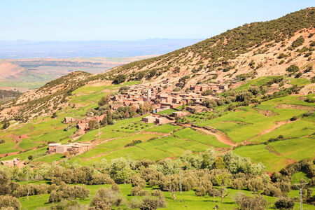 Village in the velley of atlas mountain, moroccoの写真素材