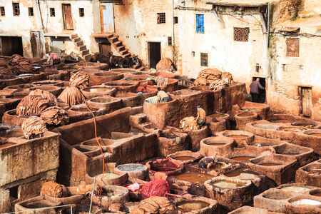 Leather tannery in fez, moroccoのeditorial素材
