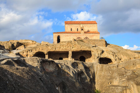 Uplistsikhe, an ancient cave city was built on a rocky bank of the Mtkvari River near Gori, in Georgiaの写真素材