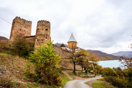 Fortress Ananuri is a medieval fortress located near Georgian Military Road north of Mtskheta, Georgiaのeditorial素材
