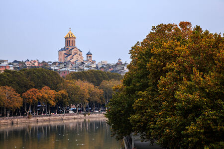 View of Sameba Cathedral in Tbilisi, Georgiaの写真素材