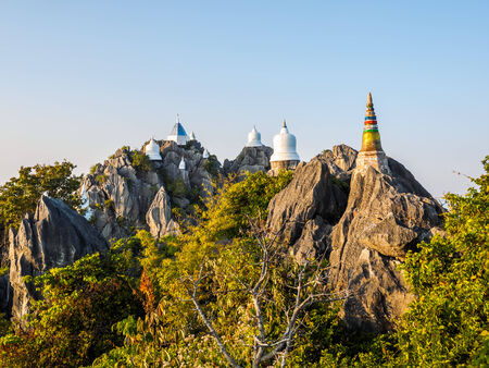Pagoda on the mountain in Lampang Province, Thailandの写真素材