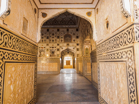 Beautiful pattern on the palace wall at Amer Fort in Jaipur, Rajasthan, Indiaのeditorial素材
