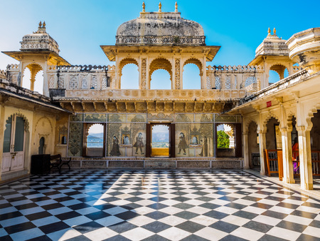 Courtyard at City Palace in Udaipur, Rajasthan, Indiaのeditorial素材