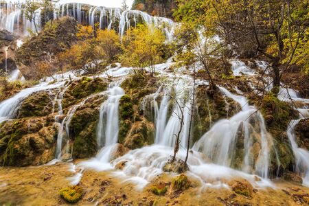 Waterfalls in Juizhaigou National Park, Sichuan, Chinaの写真素材