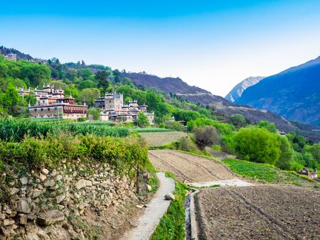 High land agriculture at Jaiju Tibetan Village in Sichuan Chinaの写真素材