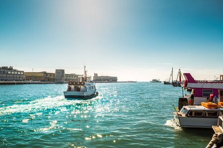View of ship running in the sea at Vanice, Italyの写真素材