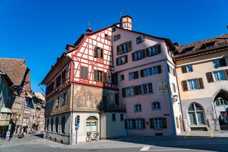 STEIN AM RHEIN, SWITZERLAND - MARCH 24, 2018 : View of Old Stein Am Rhein an ancient city on the Rhine River in Switzerlandのeditorial素材