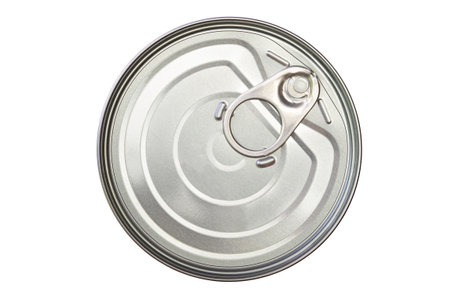 Top view of metal tin container without label isolated on white background with clipping path.