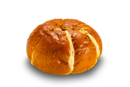 Fresh homemade korean cream cheese galic bread isolated on white background with clipping path.
