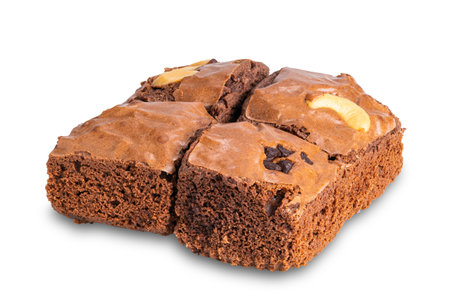 Delicious homemade chocolate brownies cake isolated on white background with clipping path.の写真素材
