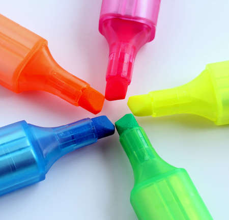 highlighter marker pens in different bright colors の写真素材