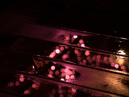 Illuminated lights on a puddleの写真素材