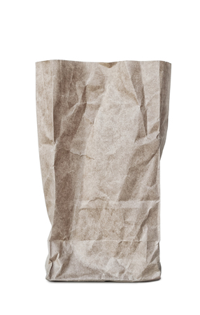 Kraft brown package with rectangular bottom isolated on white backgroundの写真素材