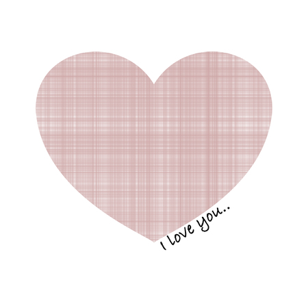 A simple illustration of Valentine's day on a white background dusty pink heart of twisted threads with words I love youの写真素材