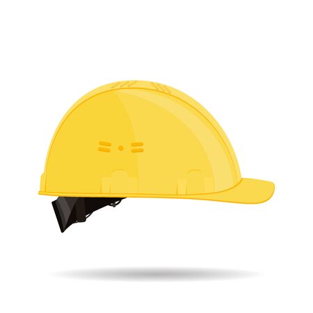 Yellow plastic protective construction helmet isolated on white background. Vector illustration.のイラスト素材