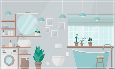 Modern bathroom with a window. Vector illustration.のイラスト素材