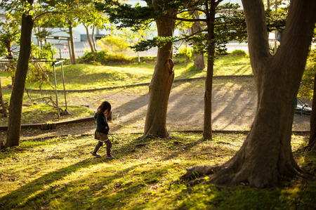 Children walk in the Parkの写真素材