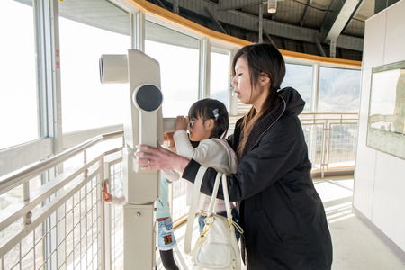 Children seen through a telescopeの写真素材