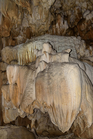 Stalagmite inside the cave as a natural thing, beautifully crafted, Cave, Kanchanaburi, Thailand.