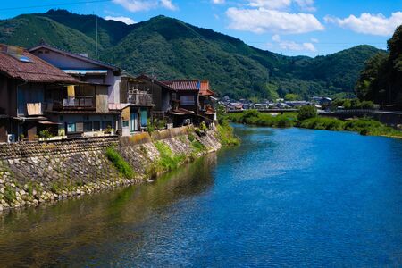 Niimi city at Takahashi river JAPANの写真素材