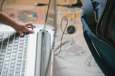 baby typing keyboad notebookの写真素材