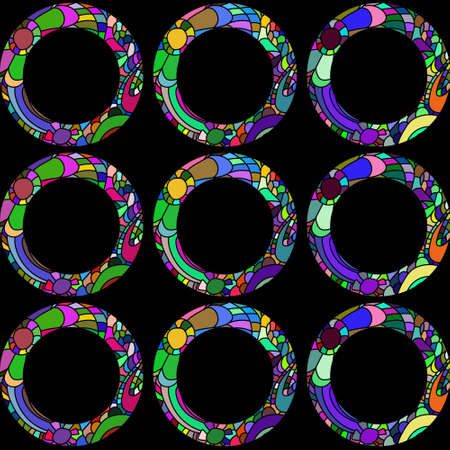 Vivid Seamless pattern with doddle circles  on black baclground. Vector