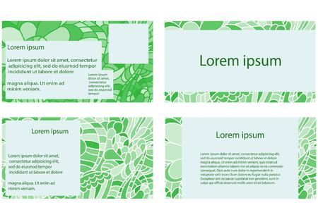Set of business cards in doodle style. Vector collection in green colors.のイラスト素材